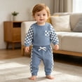 thumbnail image 3 of Splozh Baby Boy Fall Clothes Boy Long Sleeve Romper and Pants Set Embroidered 3 6 9 12 Months Baby Boy's Clothing,Blue,3-6 Months, 3 of 5