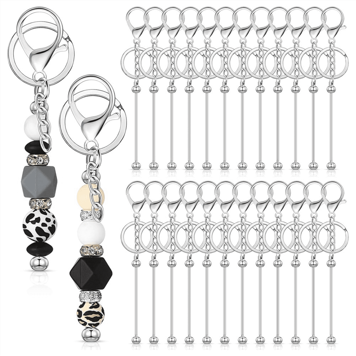 25 Pcs Beadable Keychain Bars Bulk for Beads DIY Blank Keychain