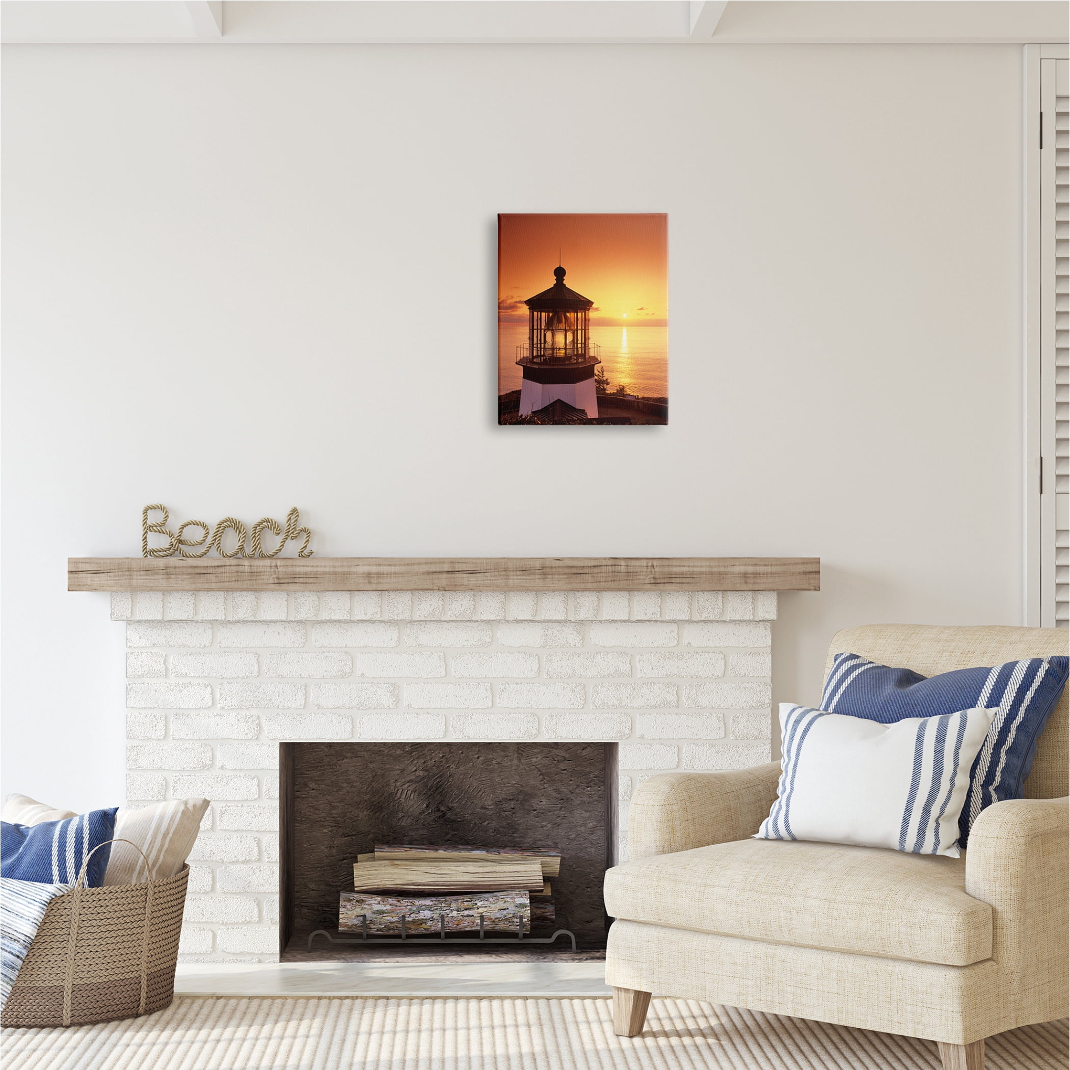 Stupell Industries Lighthouse Beacon at Sunset Nature Photography Gallery Wrapped Canvas Print Wall Art, 16 x 20