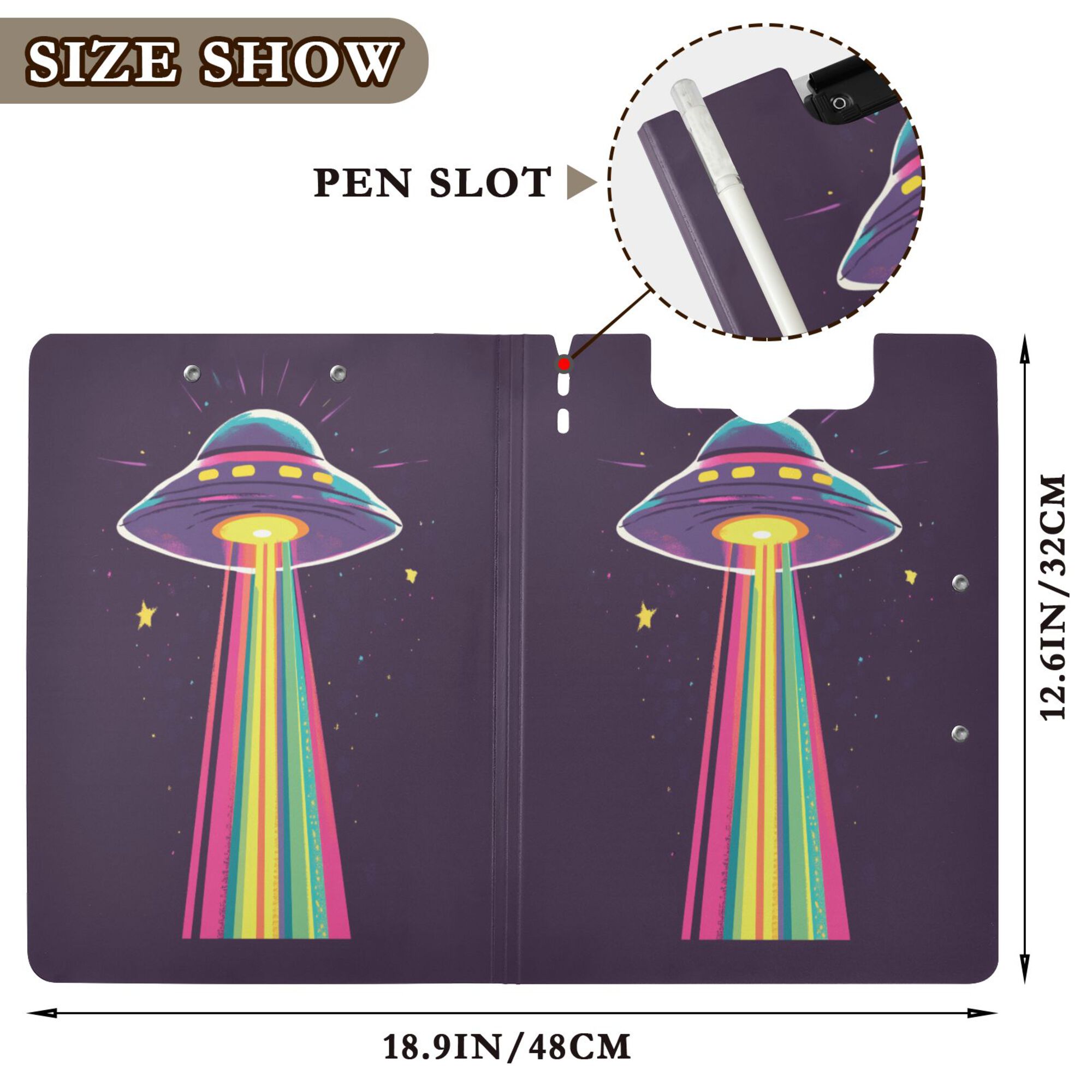 FORMRS A4 Clipboard Folder with Pen Holder Horizontal Foldable School Office Binder, Colorful UFO