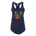 thumbnail image 2 of Wild Bobby, If You're Nice I Might Let You Live With Me Colorful Cat Animal Lover Ladies Racerback Tank Top, Navy, Small, 2 of 3