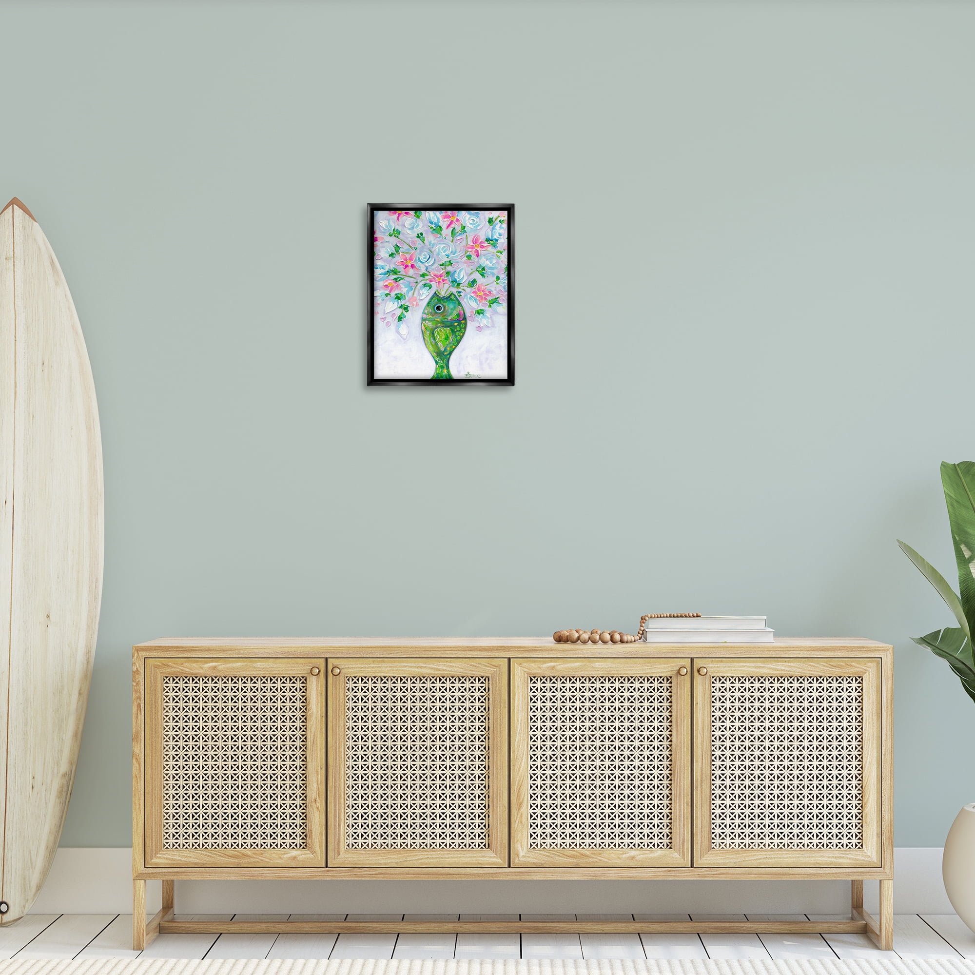 Stupell Industries Nautical Fish Bouquet Botanical & Floral Painting Black Floater Framed Art Print Wall Art, 17 x 21
