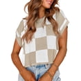 thumbnail image 2 of Color Block Plaid Print Cap Sleeve Women Casual Knit Sweater Vest Crop Tops, 2 of 5