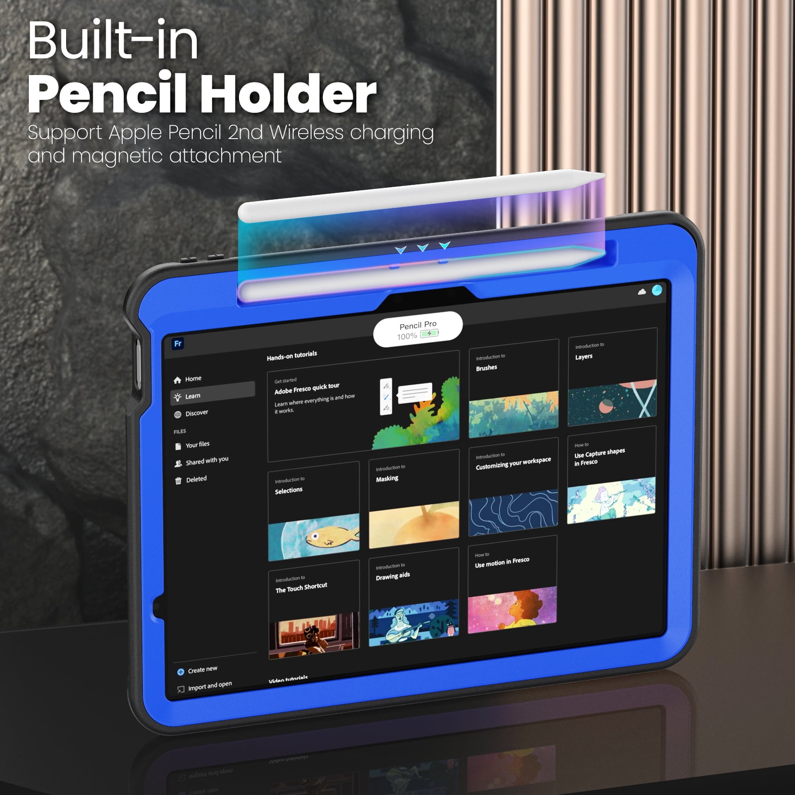 ELEHOLD Rugged Case with Pencil Holder For iPad Air 11-inch M3 (2025) / M2 (2024), Built-in Kickstand Double-Layer Protection Full-Body Shockproof Cover For Apple iPad Air 11 (2025/2024),Blue
