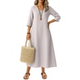thumbnail image 1 of Robe Tailleur pour Femme Robe pour Femmes Longue Robe Bohème de Plage Élégante Robe Maxi Robe à Col en V Robe à Manches 3/4 Rose Pâle 2TG, 1 of 5