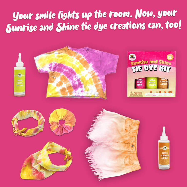Orange, Yellow, Pink Tie Dye Colors in Sunrise & Shine Tie Dye Kit (Tye Dye  Kit). Custom Clothing Dye with 6 Refills for Multiple Projects 