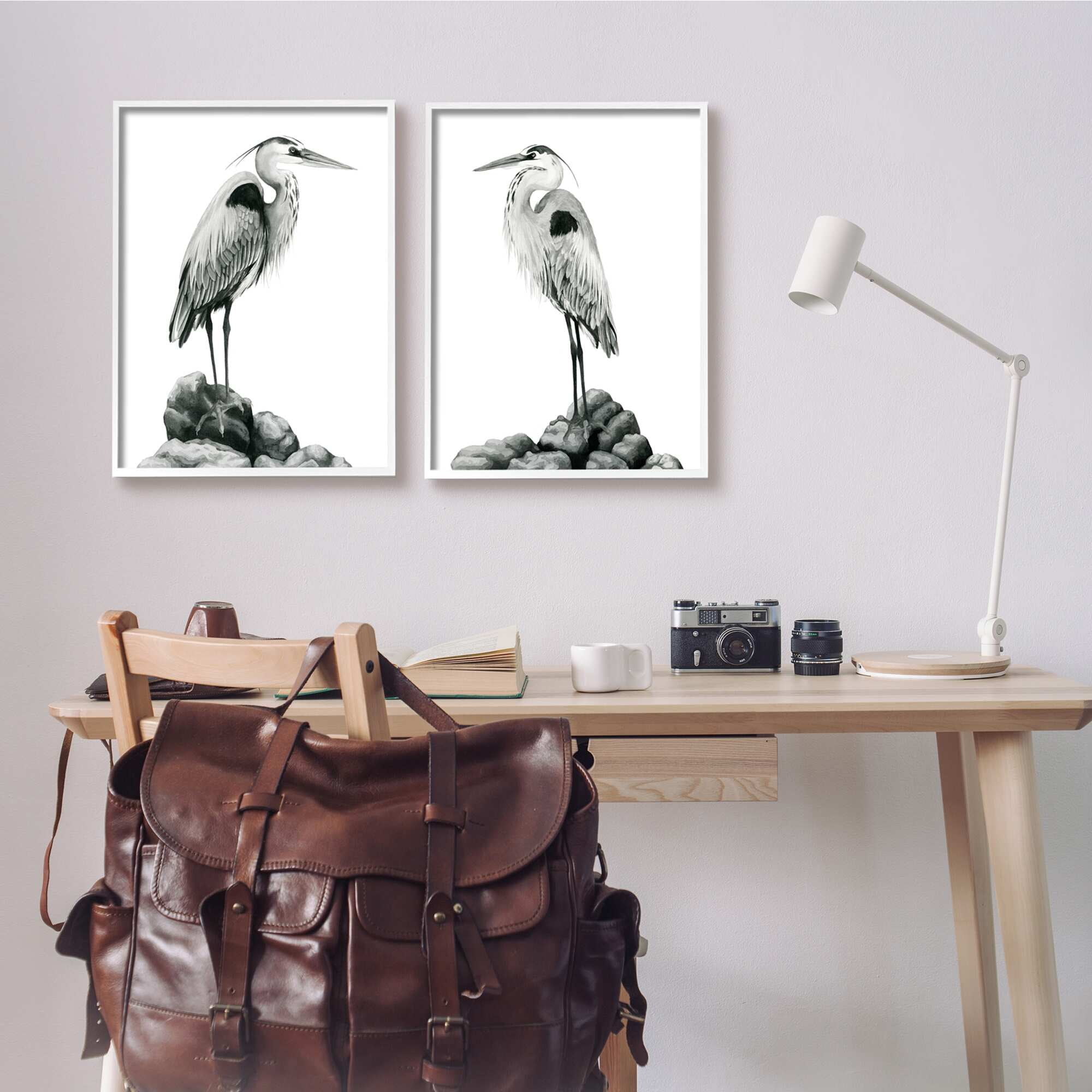 Stupell Industries Great Herons Standing Rocks Black White Bird Portraits, 16 x 20, Design by Grace Popp&nbsp;
