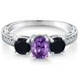 thumbnail image 3 of Gem Stone King 1.82 Ct Oval Purple Amethyst Black Onyx 925 Sterling Silver Ring (Size 8), 3 of 6
