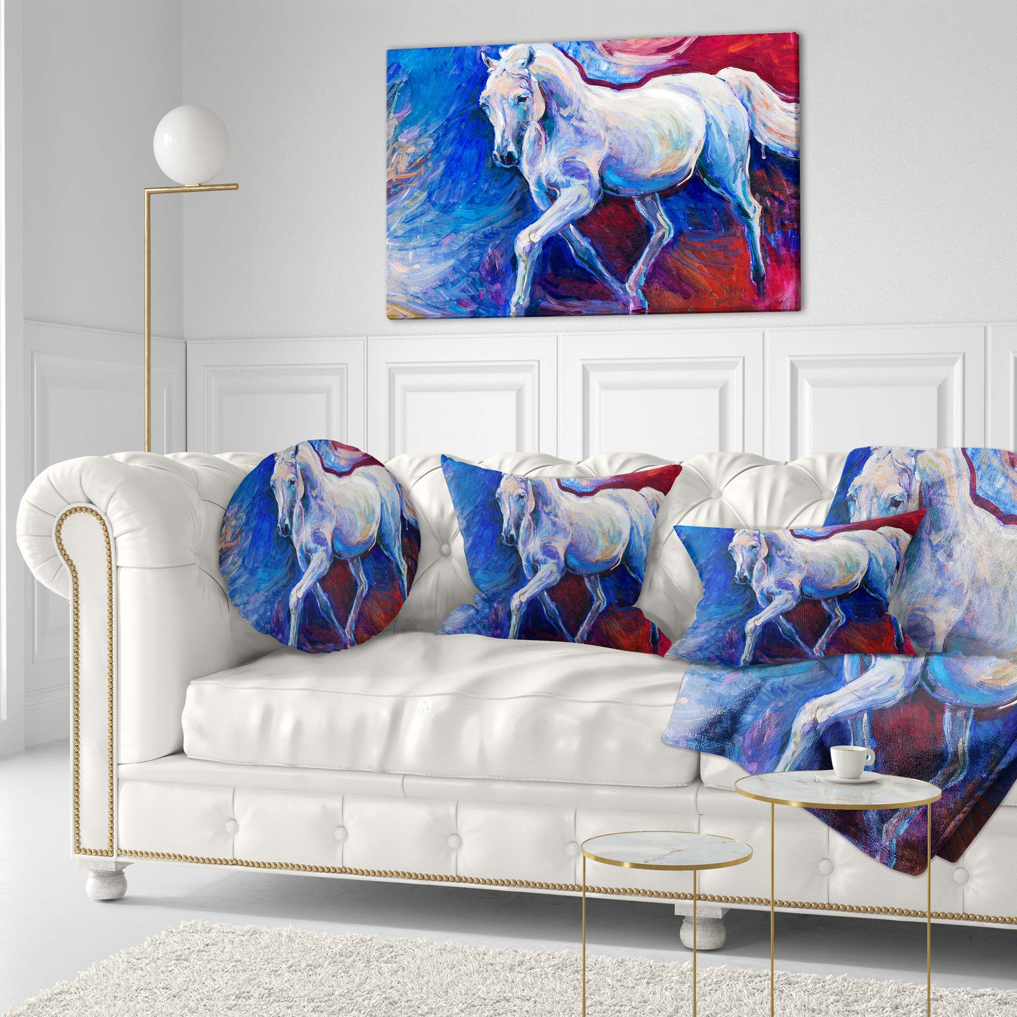 Designart Blue Horse - Animal Throw Pillow - 12x20