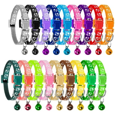 AOWOO 18 Pcs Puppy Id Collars, Cat Collar with Bell, Breakaway Cat Collars, Adjustable Whelping Collars, Assorted Colors Soft Nylon Small Pet Collars for Male Girl Cats Pets(Colorful)