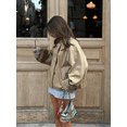 thumbnail image 3 of Chaqueta corta de retales caqui para mujer, abrigo holgado con solapa de un solo pecho, ropa de calle informal de nuevo diseño, 2024, 3 of 5