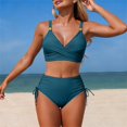 thumbnail image 2 of QURATI Swimwear Womens High Waisted Bikini Sets Swimsuits Crisscross Tie Back Bathing Suit Navy L, 2 of 7