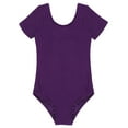 thumbnail image 3 of ranrann Kids Girls' Classic Gymnastic Ballet Dance Leotard Short Sleeves Athletic Bodysuit Dark Purple 8, 3 of 6