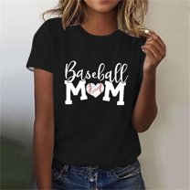 Lilgiuy Baseball Mom Shirt for Womens Mom Shirt Summer Solid Color Short Sleeve O-Neck Letter Print Casual Tops Tees for Mother's Day(Black,2XL)