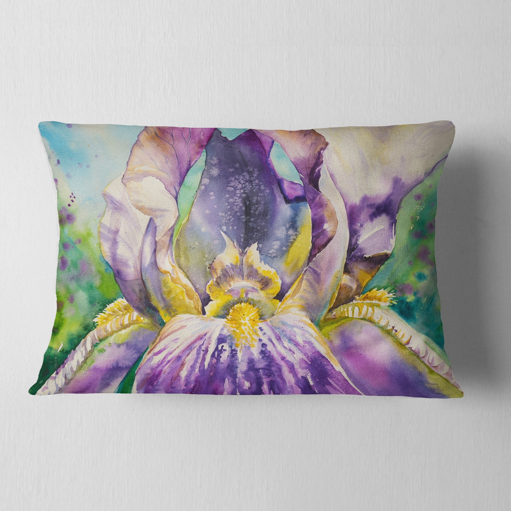 Designart Iris Flower Close up - Floral Throw Pillow - 12x20