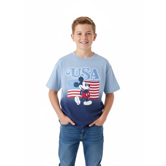 Disney Mickey Mouse Boys USA 76 Graphic Tee with Short Sleeves, Sizes 4-20