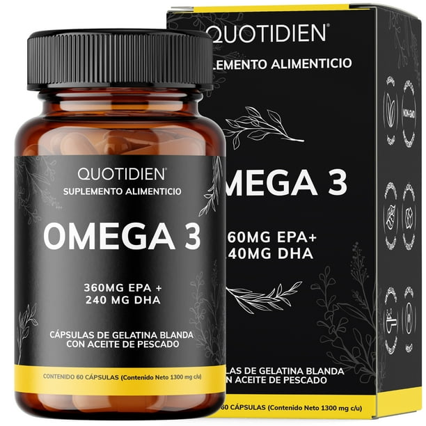Omega 3 Ultra Purificado | Total Omega 3 como TG | Aceite de Pescado | Con Alto Contenido de EPA/DHA de Pesca Sostenible Con Certificados Internacionales | Alta Pureza | Quotidien - 60 cápsulas