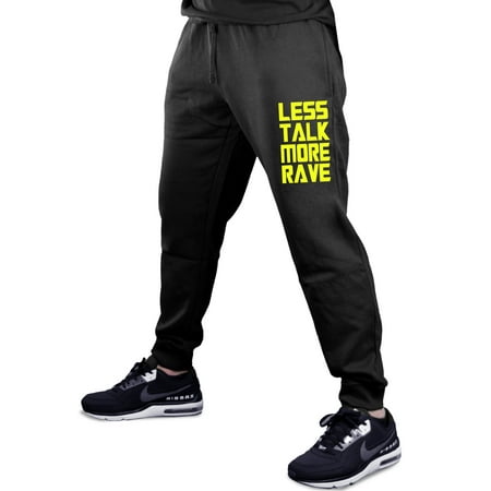 Men's Less Talk More Rave V416 Black Fleece Gym Jogger Sweatpants Large Black
