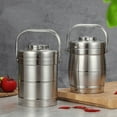 thumbnail image 3 of Thickened Portable Stainless Steel Double-layer Insulated Pot Lunch Box for Office Workers And Students Large Capacity Lunch Box (Pale Silver), 3 of 7