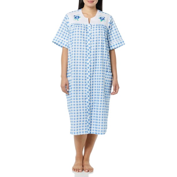 AmeriMark Women CalfLength Snap Front Knit Duster House Coat Robe