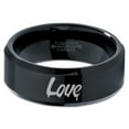 thumbnail image 2 of Tungsten Dripping Love Typography Writing Band Ring 8mm Men Women Comfort Fit Black Beveled Edge Polished, 2 of 4