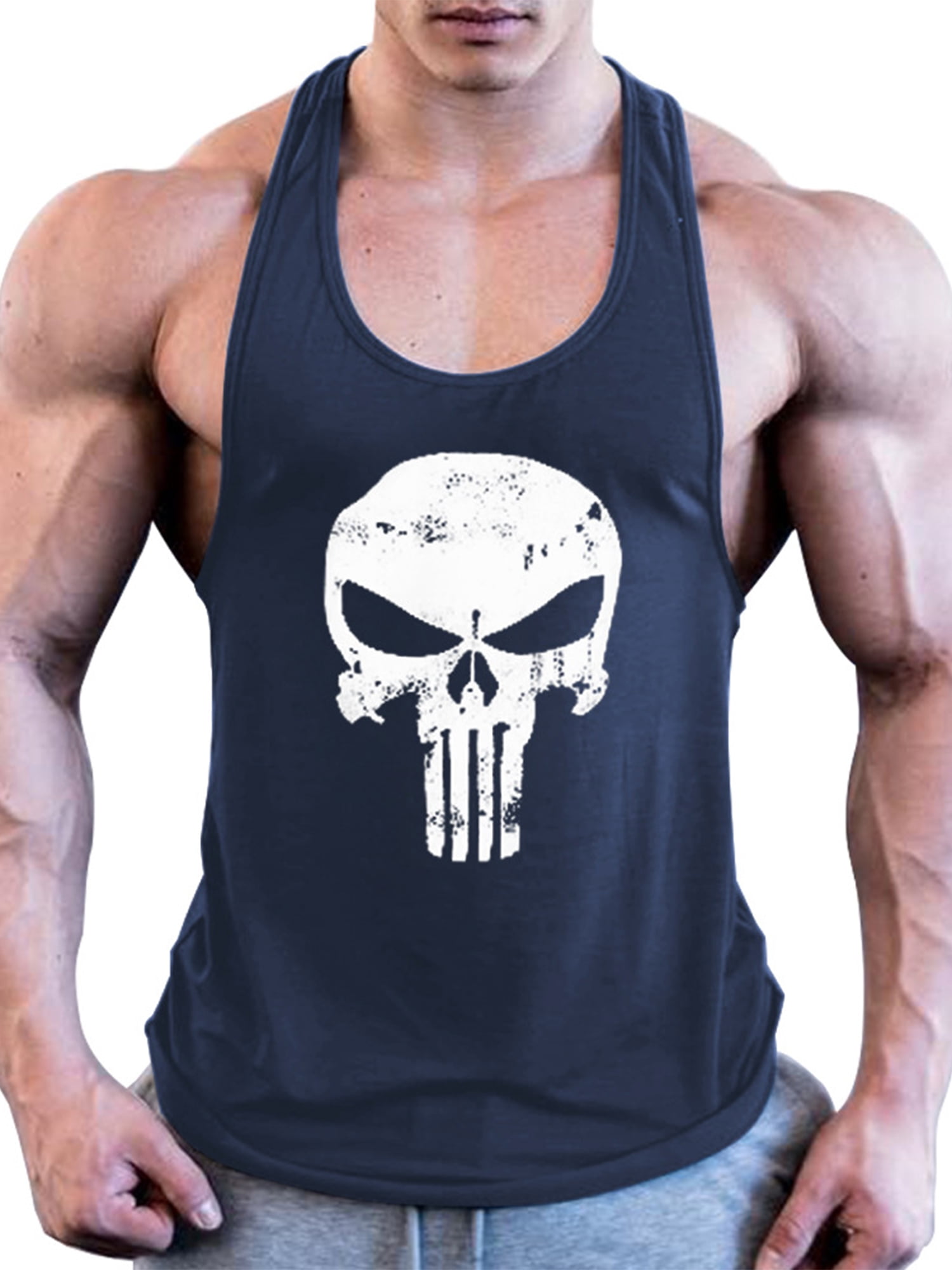 NRYDYMM Mens Tank Top Fear No Fish Exercise Tank 100% Cotton Bodybuilding Vest 
