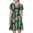 thumbnail image 1 of Easygdp Colorful Pineapples para Vestido Transpirable de Mujer, Vestido Suelto de Manga Corta con Pliegues y Bolsillos para el Verano, 1 of 6