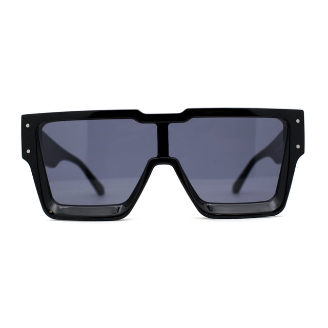Mens Futuristic Robotic Squared Shield Mod Plastic Sunglasses All Black