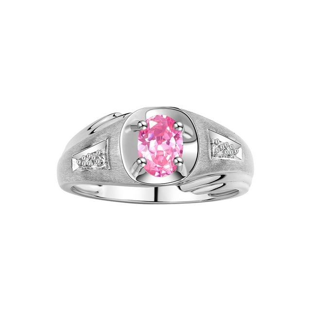 RYLOS Men's Rings Sterling Silver Rings Classic Designer Style 8X6MM Oval Gemstone & Diamond Ring Pink Ice October Birthstone Rings For Men Size 10