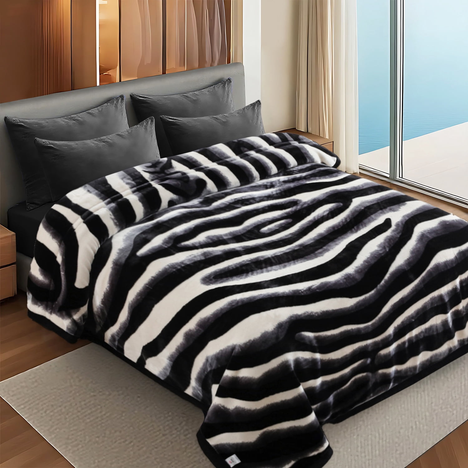 10lbs Heavy Thick A&B Pattern Blanket 2Ply Reversible - Thick Warm Plush Korean Style Bed Blanket, King Size Fleece Plush Blanket, Soft Winter Blanket For Adult 87" x 95", Black Tiger