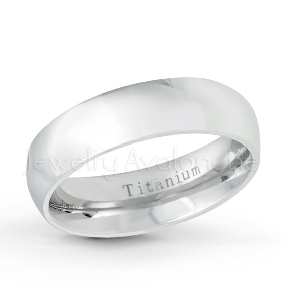 6mm Dome White Titanium Ring - Polished Comfort Fit Titanium Wedding Band - TM536s5