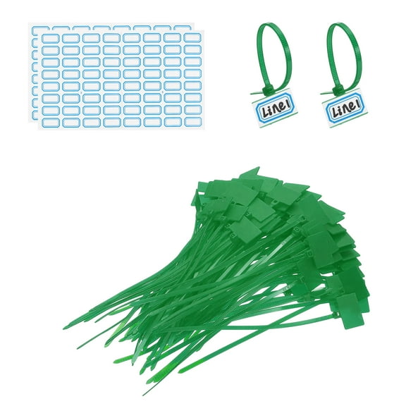 6inch Zip Ties, 100pcs Cable Ties Tags Nylon Wire Marking Label Self Locking Plastic Straps Write on with Label Tags Paper for Organization Cord Network Ethernet Marking, Green
