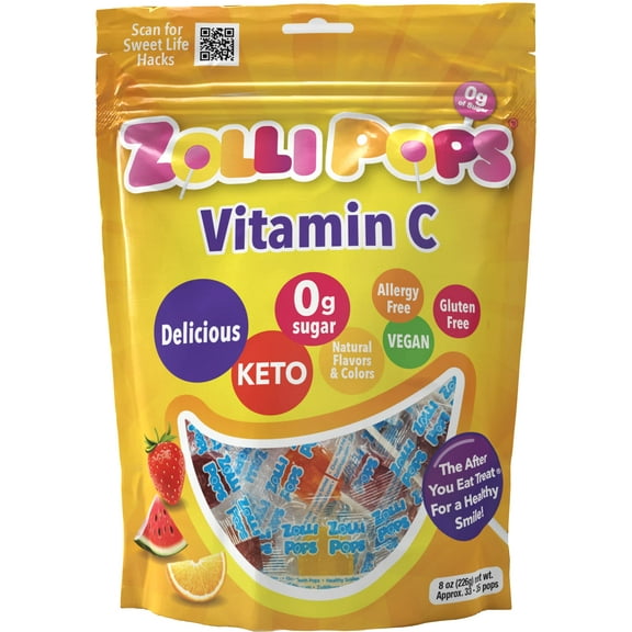 Zollipops Vitamin C Sugar-Free MFF30 Keto Lollipops - Immune Boosting, Natural Fruit Flavor, Vegan, Gluten-Free, 8 Oz. - Support Your Immune System with Tasty and Healthy Lollipops