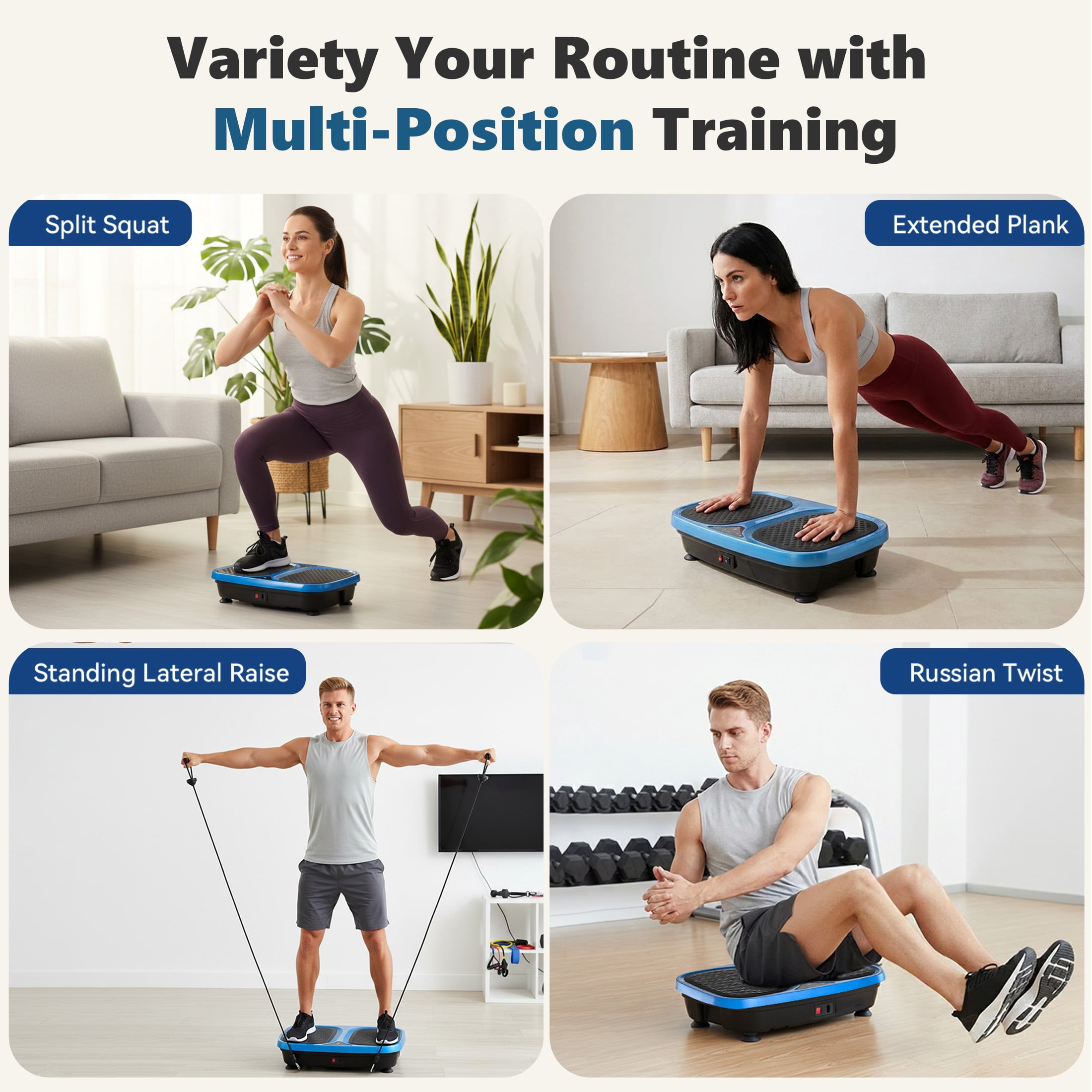 SHOUFTW Vibration Plate, Vibrating Platform Exercise Machines, Whole Body Fitness Machine for Weight Loss, Toning & Wellness for Home Gym, Blue