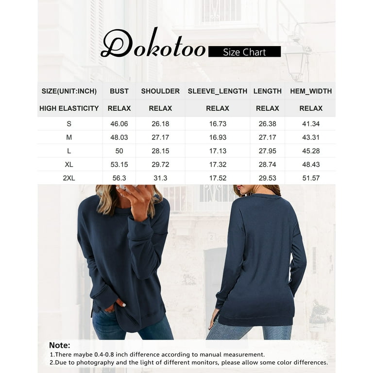 Dokotoo Women s Oversized Sweatshirts Long Sleeves Casual Round Neck Side Split Tunic Navy Blue Size XL Walmart