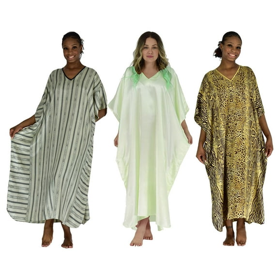 Up2date Fashion's Three Women's Solid-Color Satin Caftans / Kaftans Value Pack #24
