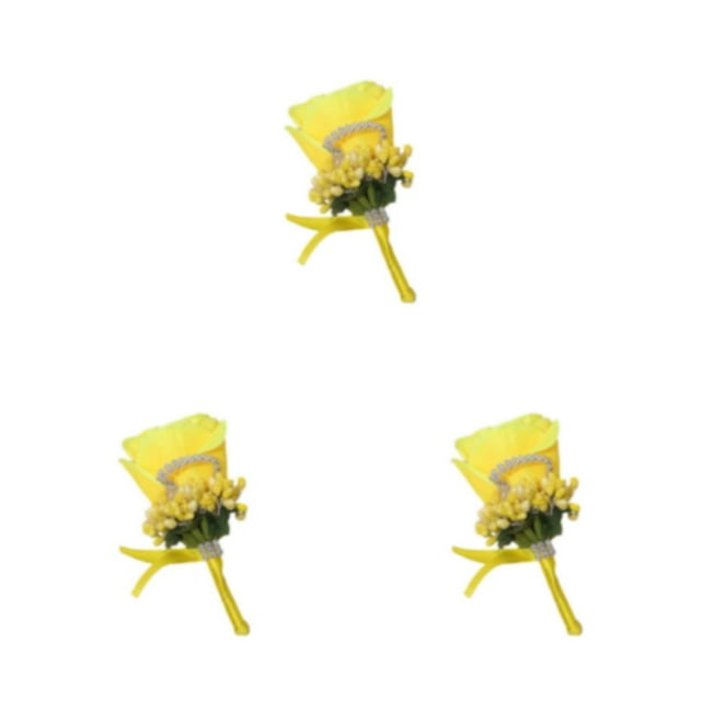 Destyer 1/2/3/5 Safe And Reusable Wedding Boutonniere - Realistic Appearance Wide Application Pin Fixture Cloth Brooches Flowers Yellow 3PCS