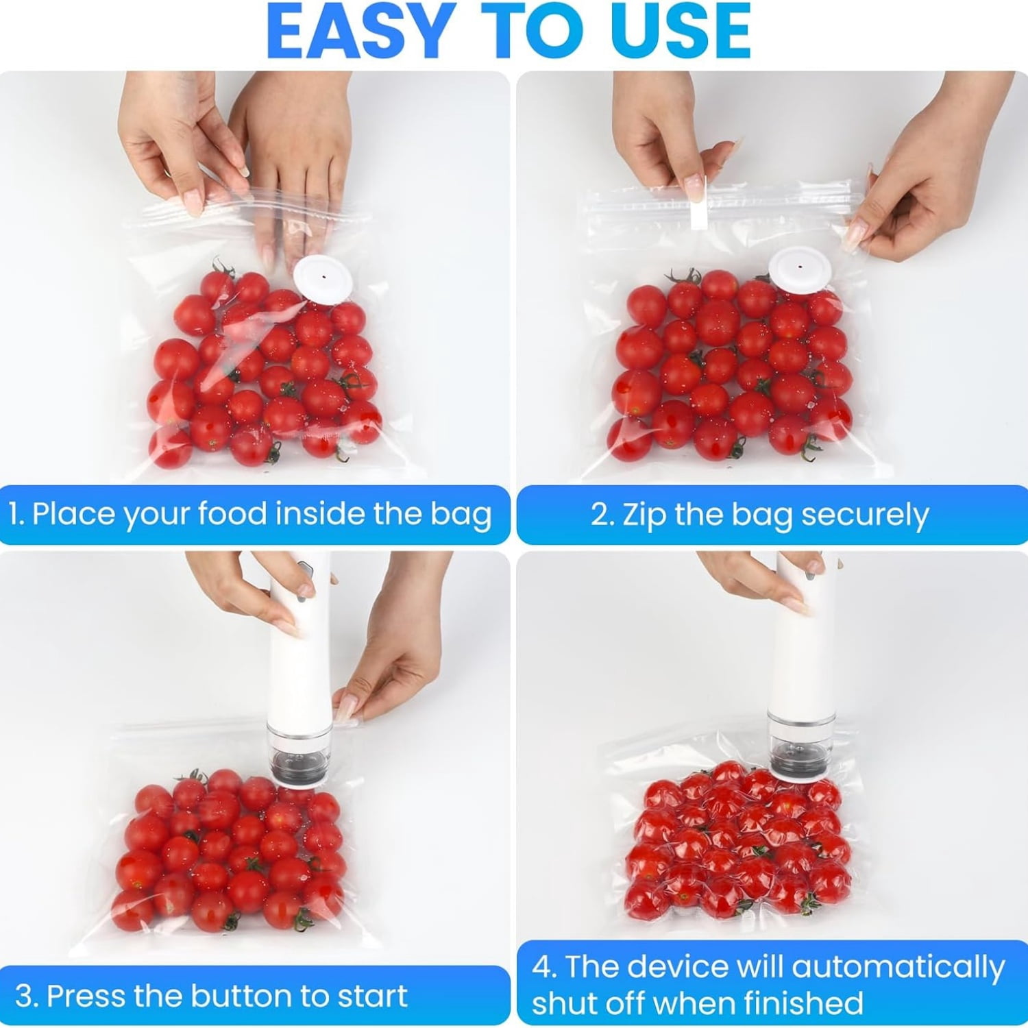 Vacuum Sealer for Food with Visible Tank, Handheld Vacuum Sealer Machine with 30 Bags for 5X Longer Freshness, Wireless & Portable, White