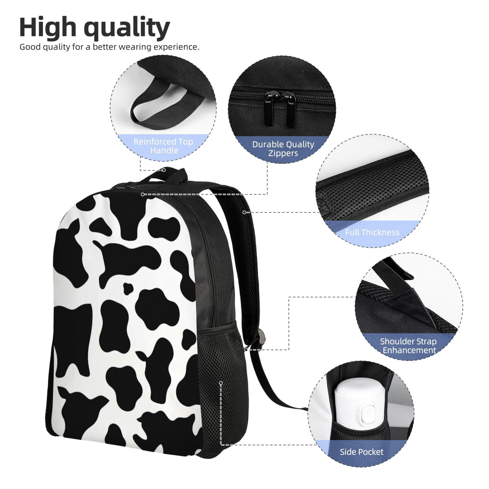 Single Side Full Backpack 16.1×11.8×4.5in Large Capacity Breathable Shoulder Belt Leisure Simple And Strong Bearing Capacity Simple Cow Print Pattern, Vector Art Style_4