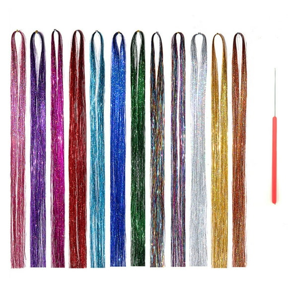 12 Couleurs Étincelantes Extensions de Cheveux Brillants Cheveux Synthétiques Colorés pour les Femmes Filles