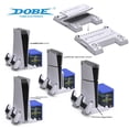 thumbnail image 1 of Support de Refroidissement Multifonction PS5 Slim – Base Universelle pour Console PS5 avec Rangement pour Disques de Jeu et Station de Charge Double pour Manettes, Refroidisseur avec Prévention de la Surchauffe pour PlayStation 5 Slim/Disc/Numérique, 1 of 5