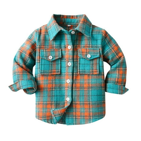 

APEXFWDT Toddler Baby Boys Kids Long Sleeve Button Down Plaid Shirts Fall Winter Flannel Shacket Jackets Tartan Tops