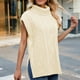 thumbnail image 4 of Suéter de cuello alto para mujer, moda informal, cuello alto, sin mangas, suéter de punto, blusa de poliéster para mujer, 4 of 7