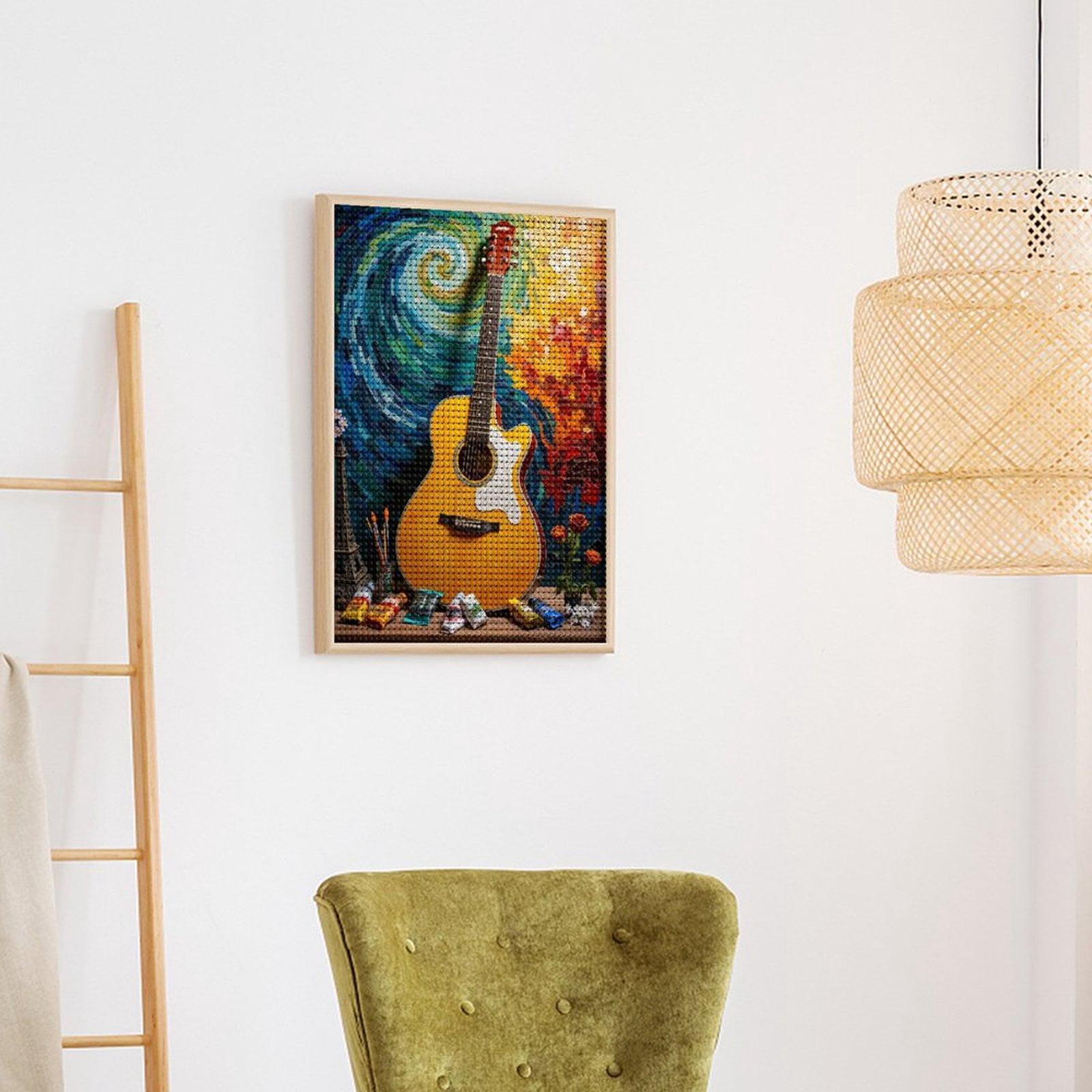 Diamond Art Kit for Adults, Guitar Mosaic Art Colors Creativity Diamond Painting for Adults Beginners, 5D DIY Diamond Art Painting Kits, Colorful Diamond Painting Craft for Home Decor 12x16