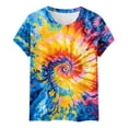 thumbnail image 5 of Mifsaly Tie-Dye Cotton T-Shirt for Women Short Sleeve Crew Neck Casual Summer Tops Colorful Print Lightweight Breathable Casual Blouse M, 5 of 5