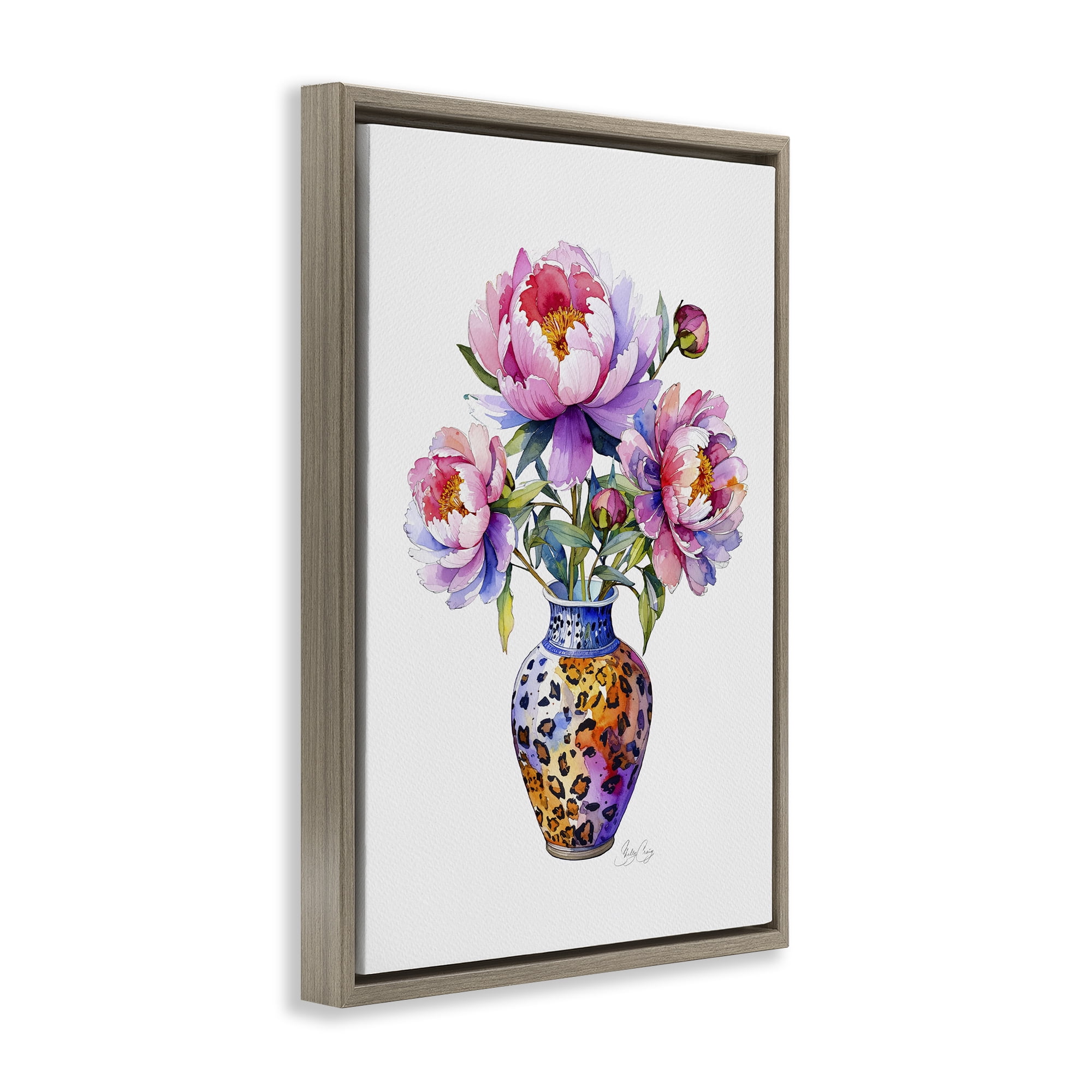 Stupell Industries Fierce Blooms Flower Vase Brown Framed Floater Canvas Wall Art, design by Shelly Craig
