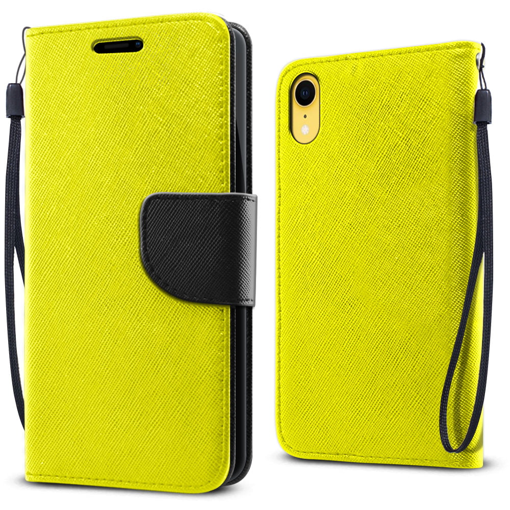 Card Holders Kickstand Extra-Protective Yellow Wallet Cover for iPhone XR Leather Flip Case Fit for iPhone XR 