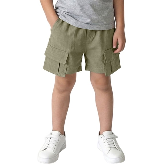 NAISIBABY Cargo Shorts for Boys, Cotton Linen Elastic Waist Multi-Pockets 2026 Summer Trendy Shorts Green Size 7