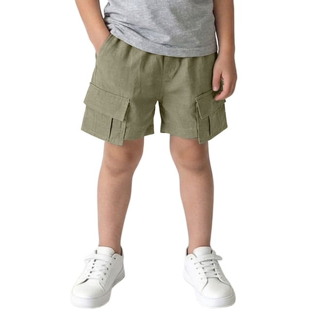 Zpanxa Girls Cotton Linen Shorts Solid Color Workwear Style with Pockets Lightweight Loose Fit 5 Years