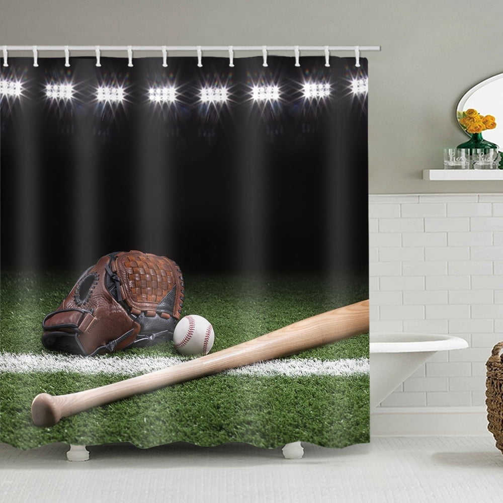 Baseball Fabric Shower Curtain Light Ballpark Baseball Bat Baseball ...